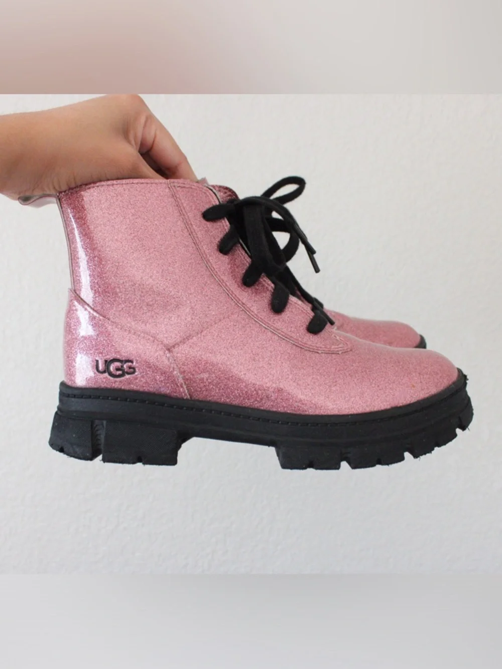 UGG Ashton Lace Up Pink Glitter Boots